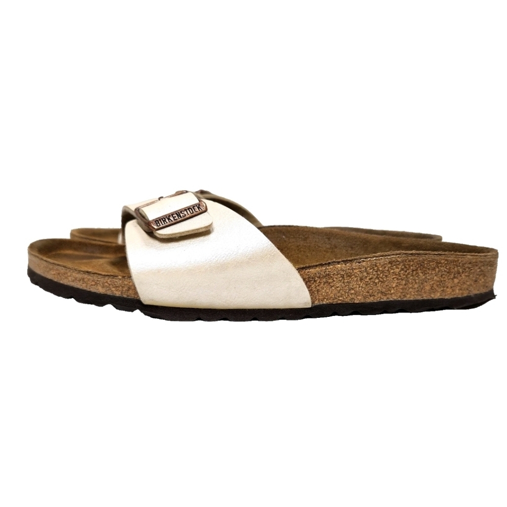 BIRKENSTOCK Madrid Iridescent Pearl Leather Sz 39/8-8.5 Copper Buckle Sandals - Picture 4 of 14